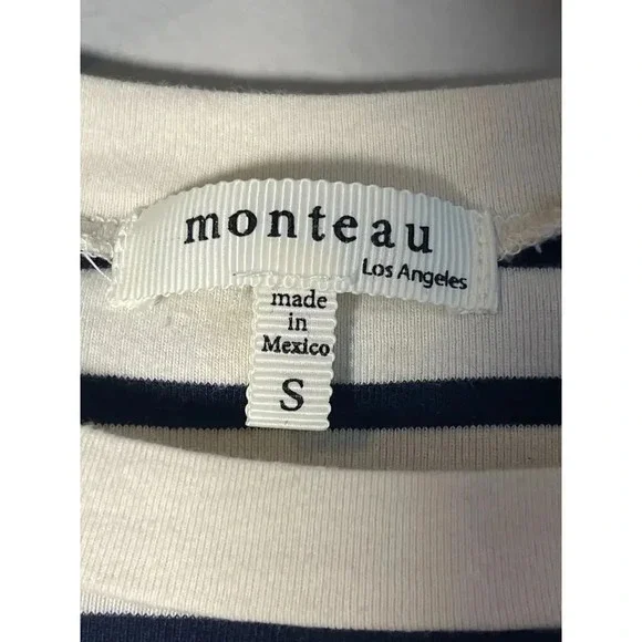 Monteau Cream Navy Stripe Bodycon Short Sleeve Dress Women's Size Small - Picture 3 of 4